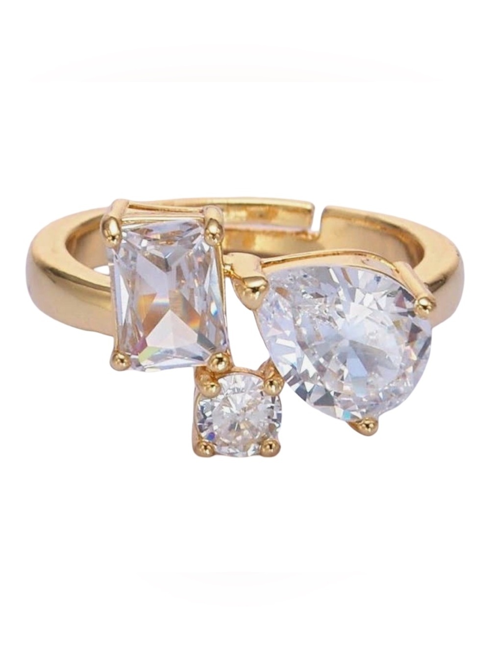 Gold Clear CZ Baguette Pear Drop Ring (4520)